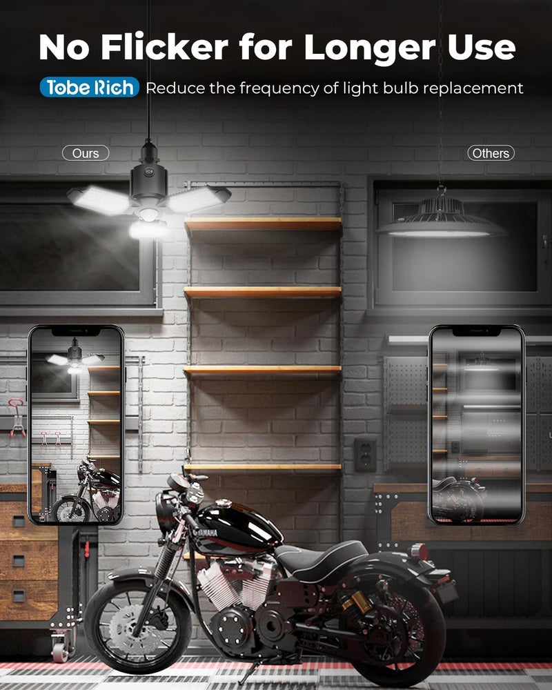 toberich 4 Pack Motion Sensor Garage Lights, 8000LM LED Shop Lights Motion Activated, 3 Switch Modes, 6500K Indoor Motion Sensor Light Bulb for Garage, Stairway, Laundry Room, Basement - Image 5